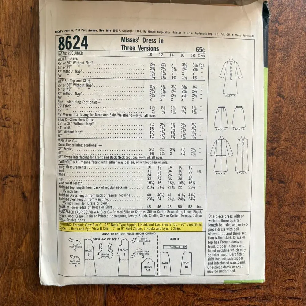 McCall's 8624 Size 10 Bust 31 Misses Dress One and Two Pc Cut Complete 1960s Mod